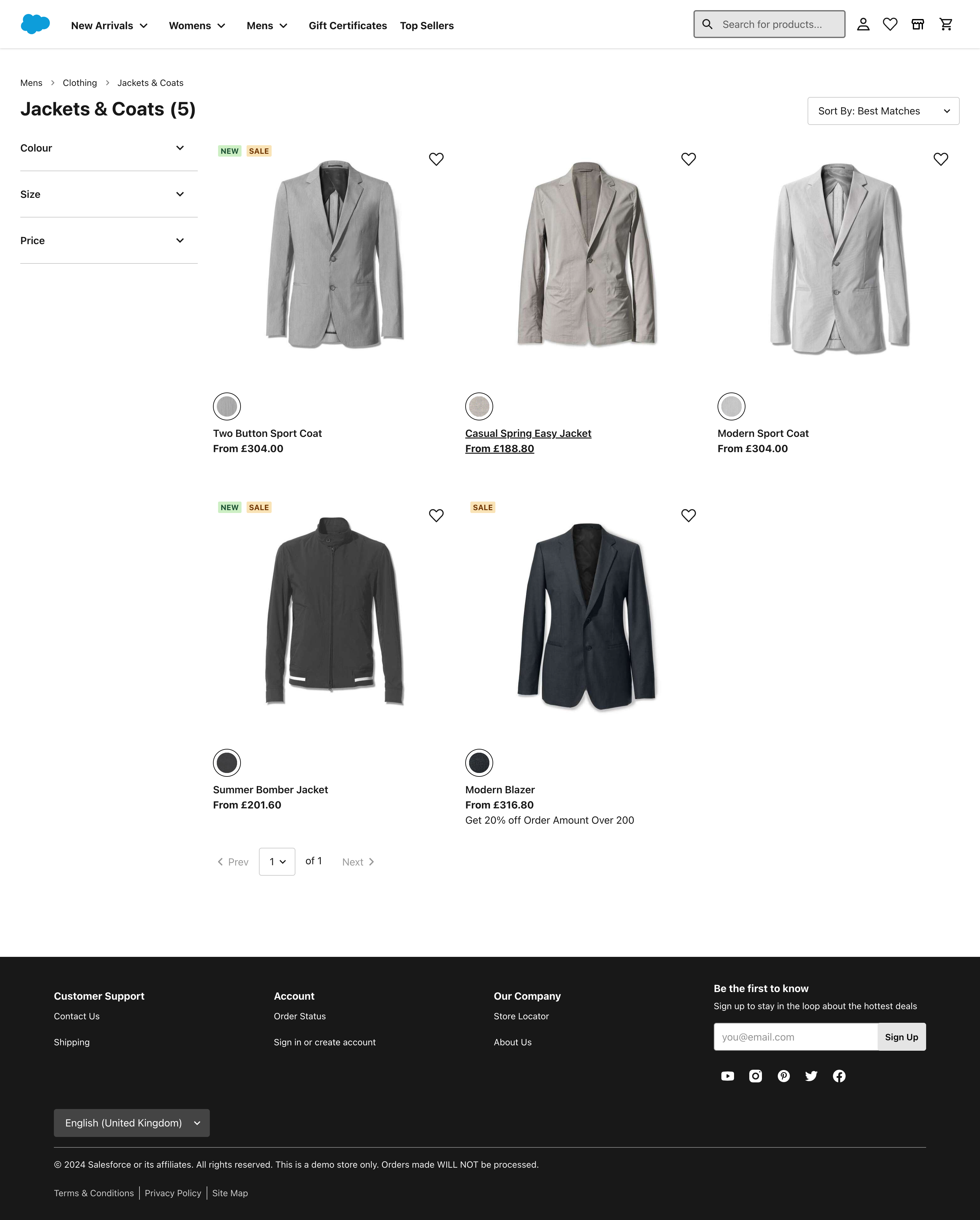 Salesforce B2C Commerce demo interface